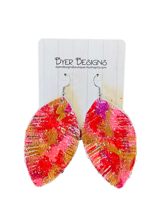 Valentine’s Hand painted Leather Earrings-Red/Pink/Gold man