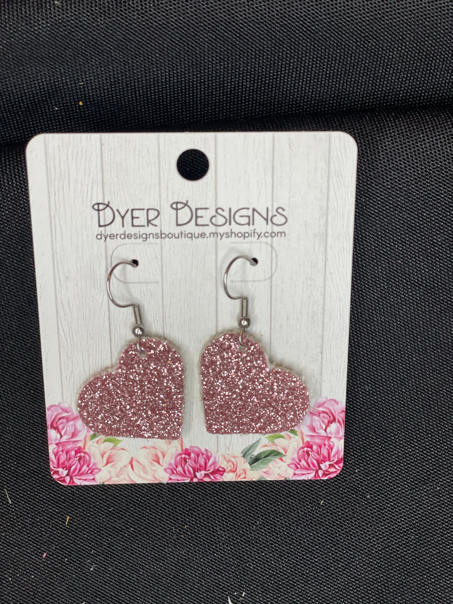 Valentine’s Cork Glitter Blush Pink heart earrings