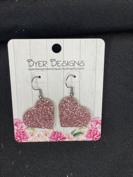Valentine’s Cork Glitter Blush Pink heart earrings