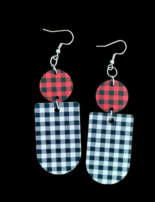 Christmas Wooden Buffalo Plaid Combo Earrings