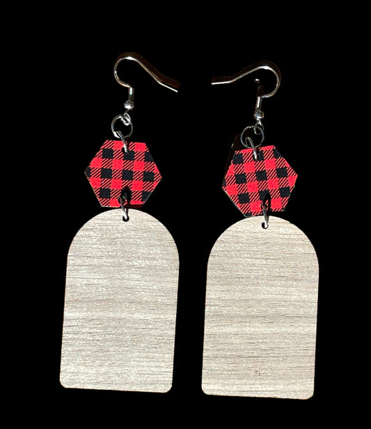 Christmas Wooden Tombstone with Buffalo Connector Earrings