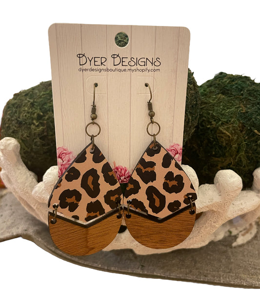 Wooden Leopard Earrings
