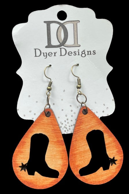 Wooden Cut Out Cowboy Boot Earrings