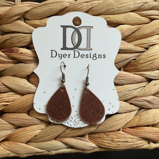 Leather Mini Brown Teardrop Earrings