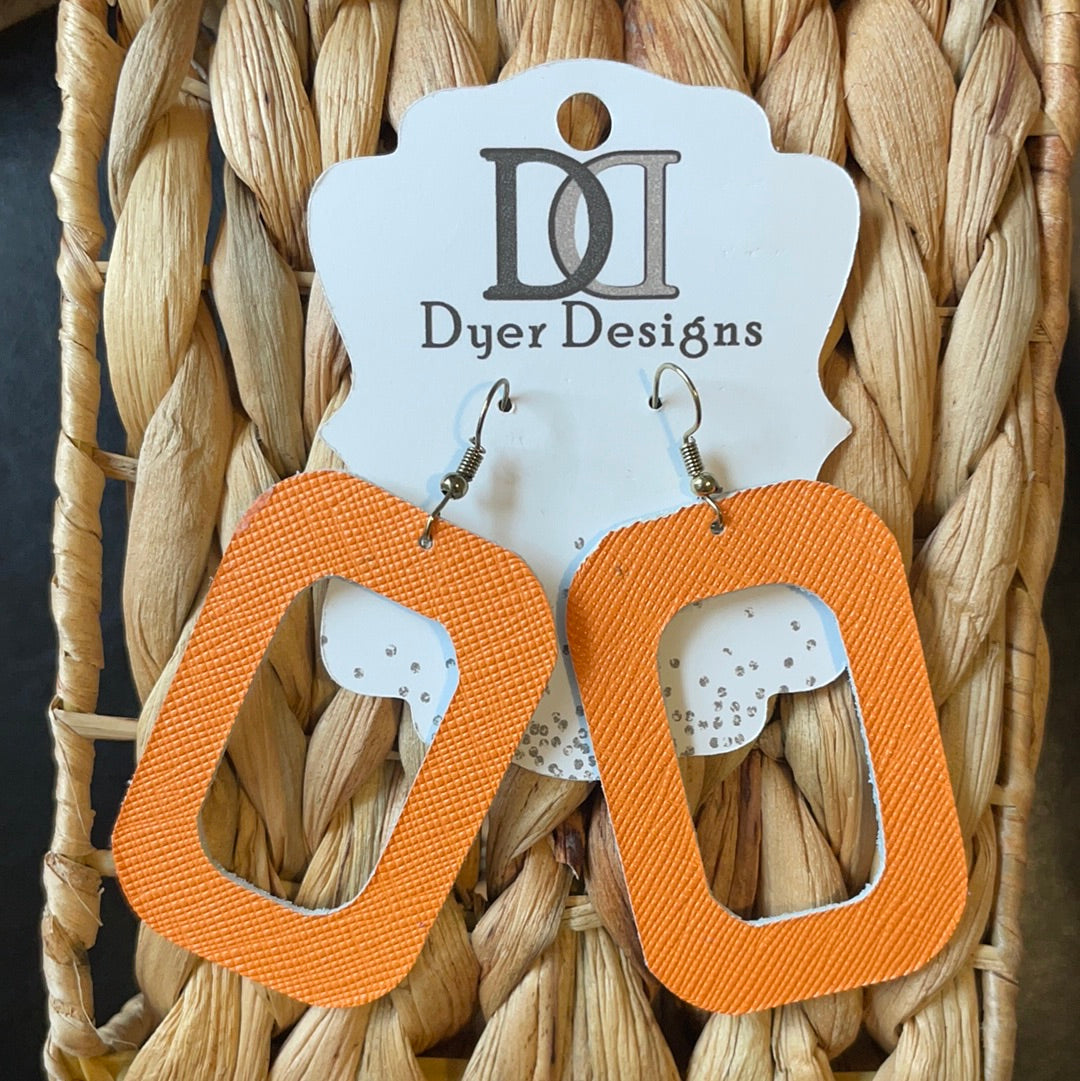 Leather Orange Open Rectangle Earrings