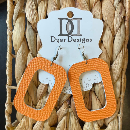 Leather Orange Open Rectangle Earrings