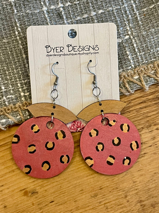 Wooden Hand Painted Leopard Earrings