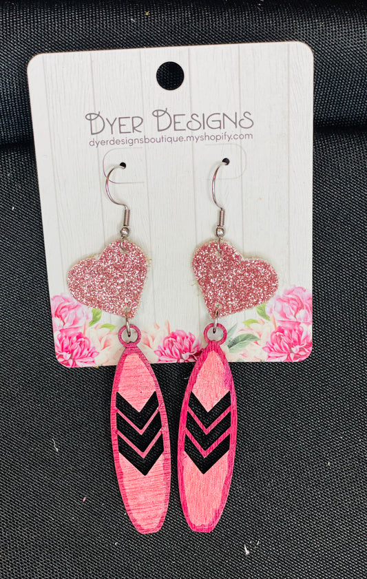Valentine’s Cork Blush Pink Glitter heart and Oval Drop Earrings