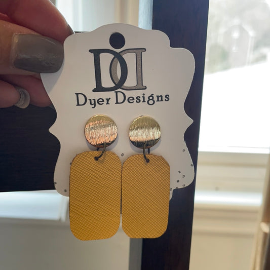 Leather Rectangle Mustard Yellow Earrings