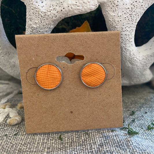 Leather Orange Stud Earrings