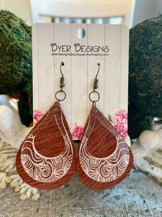 Leather Brown Cinnamon with Clear Acrylic Overlay Petals