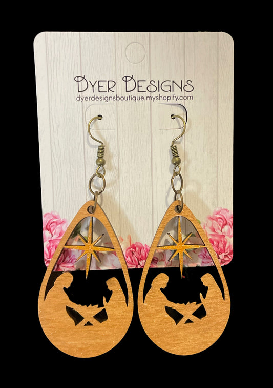 Christmas Manger Scene Teardrop Earrings