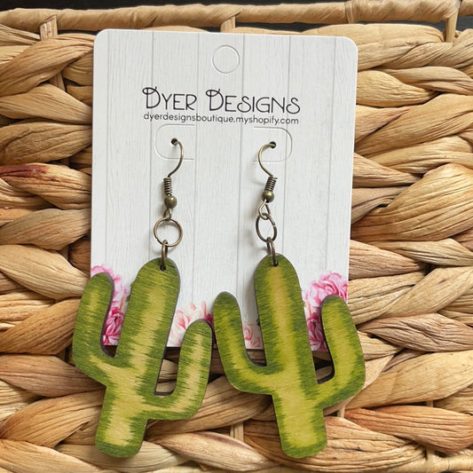 Wooden Cactus Earrings