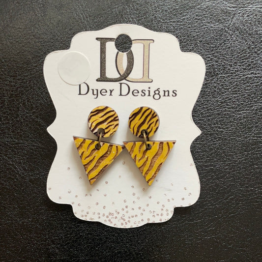 Wooden Yellow Zebra Earrings