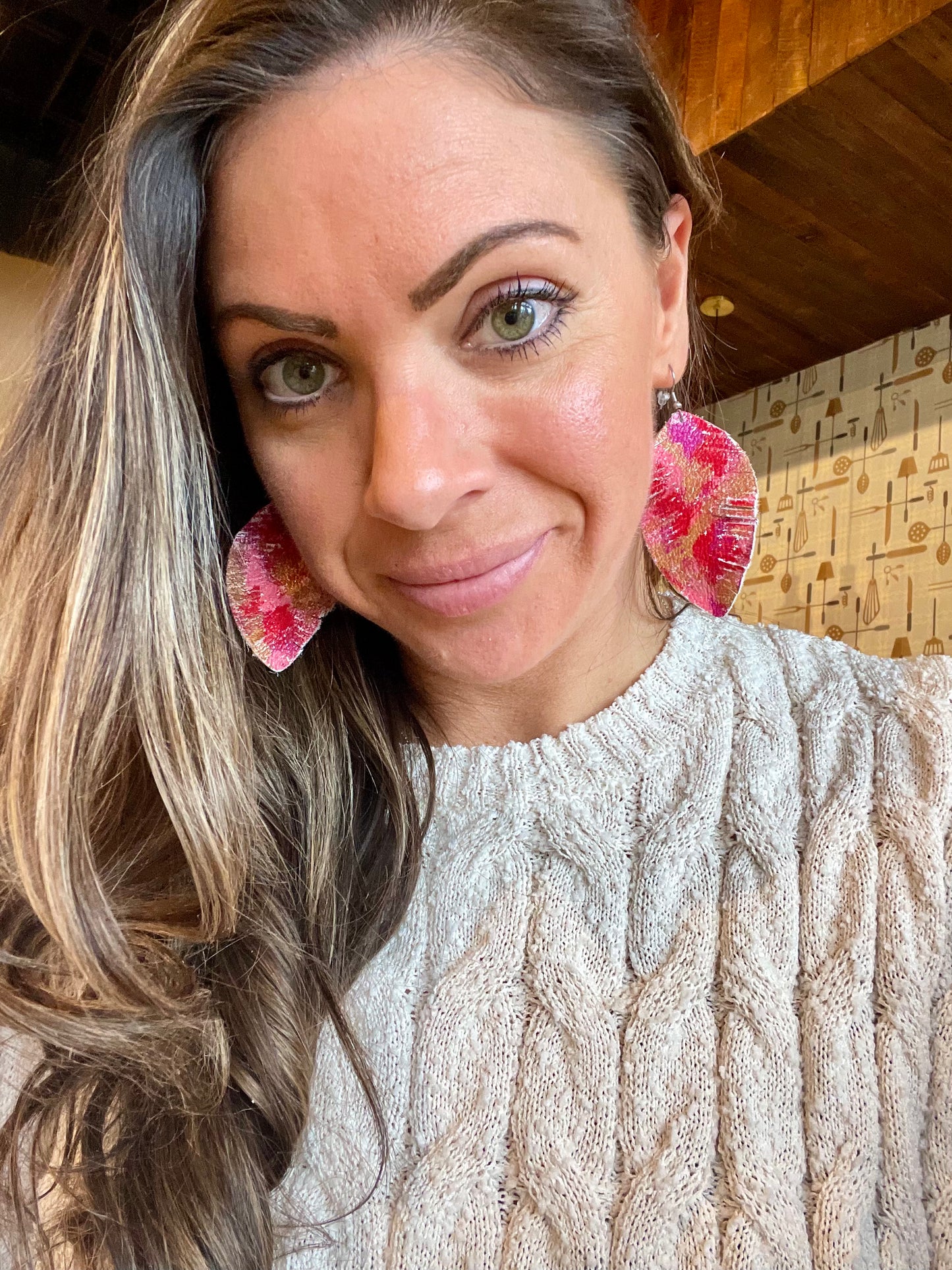 Valentine’s Hand painted Leather Earrings-Red/Pink/Gold man