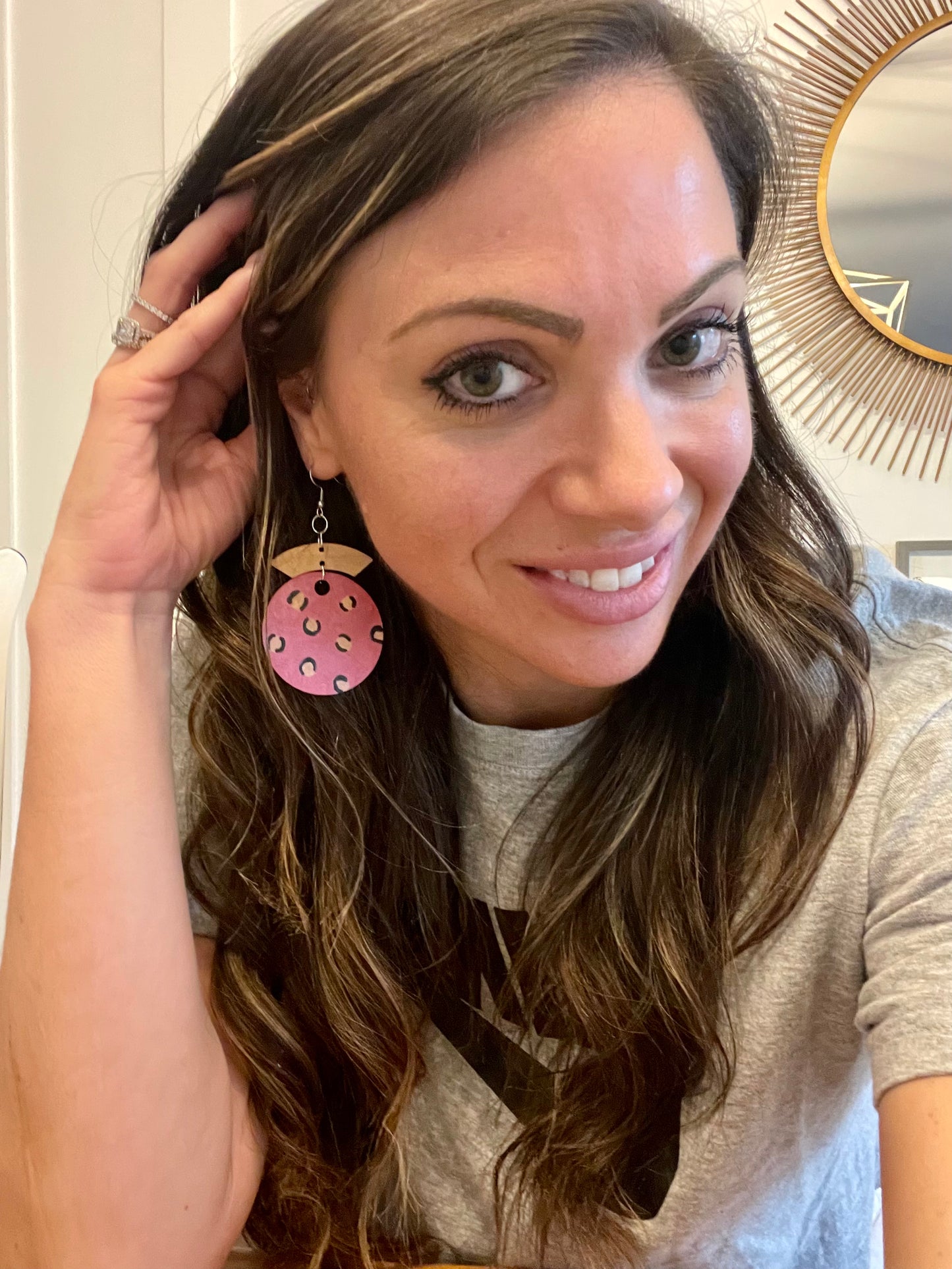 Wooden Hand Painted Leopard Earrings