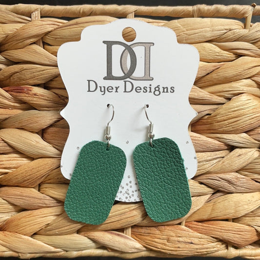 Leather Kelly Green Rectangular Earrings
