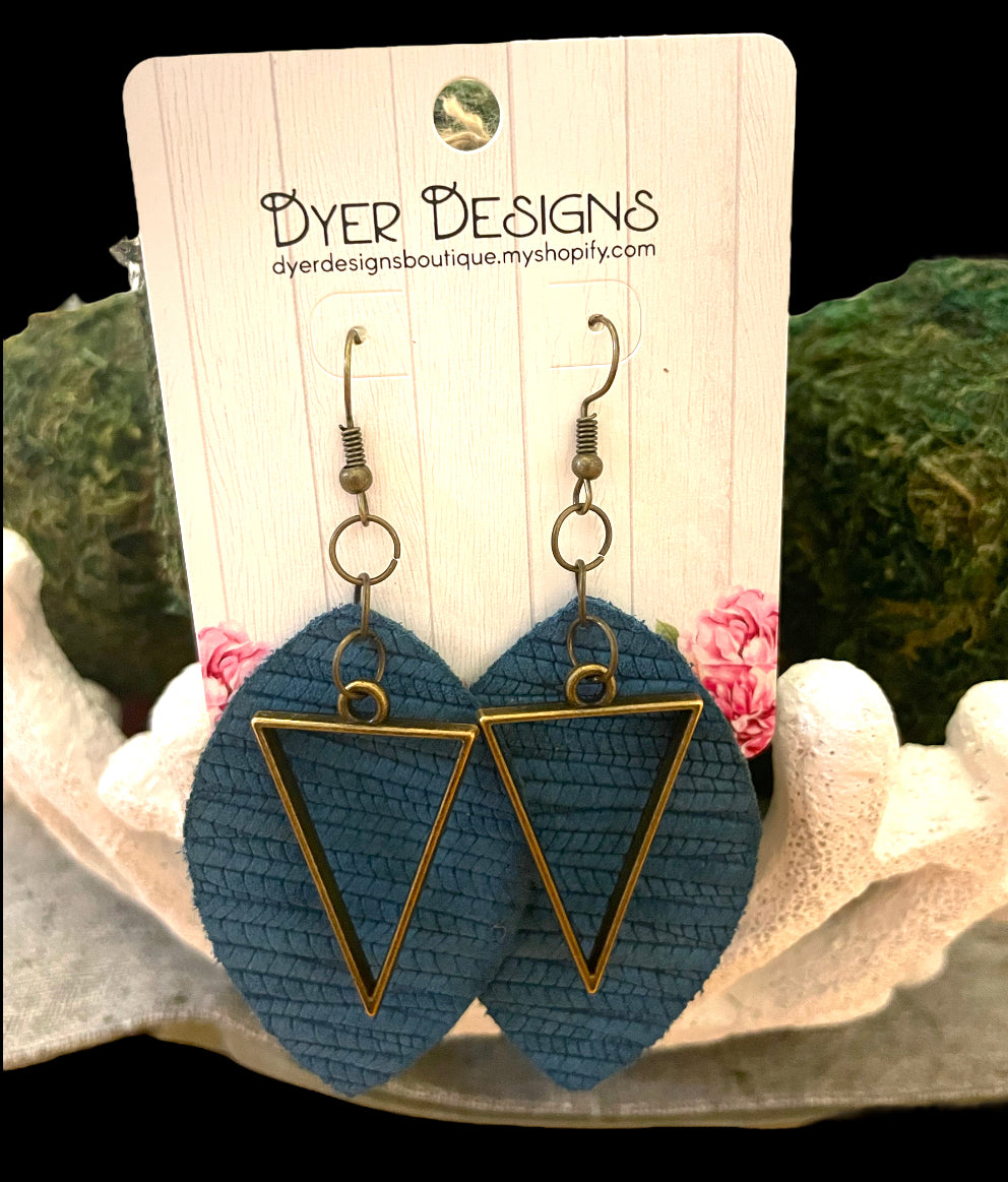 Leather Teal Palm Petals with Triangle Pendant
