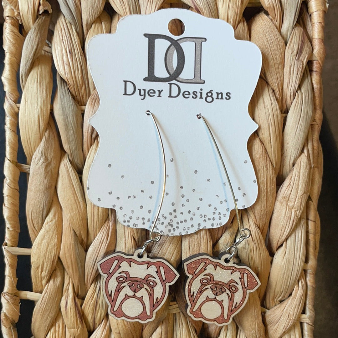 Wooden Bulldog Earrings