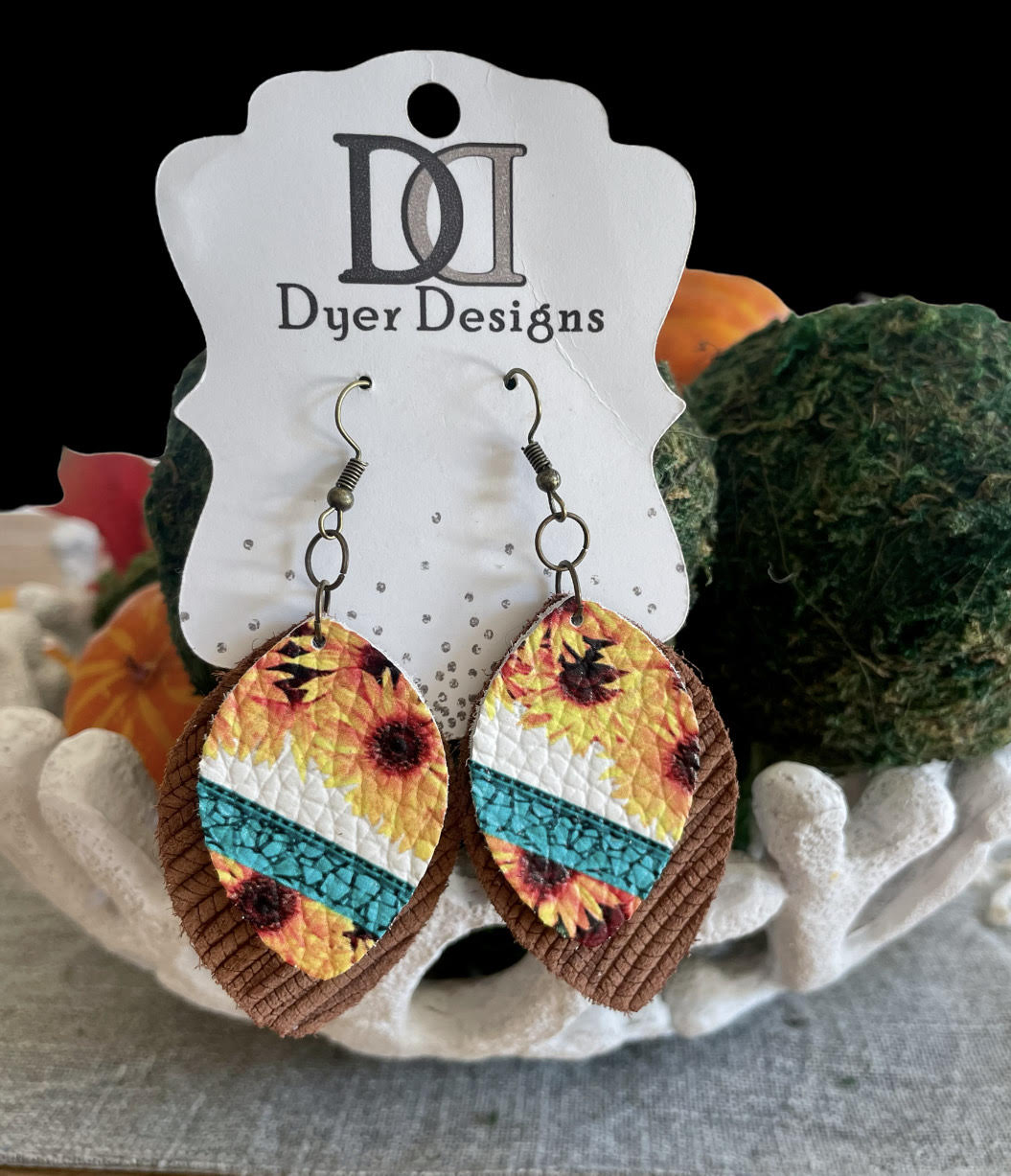 Layered Sunflower and Pecan Palm Petal Earrings