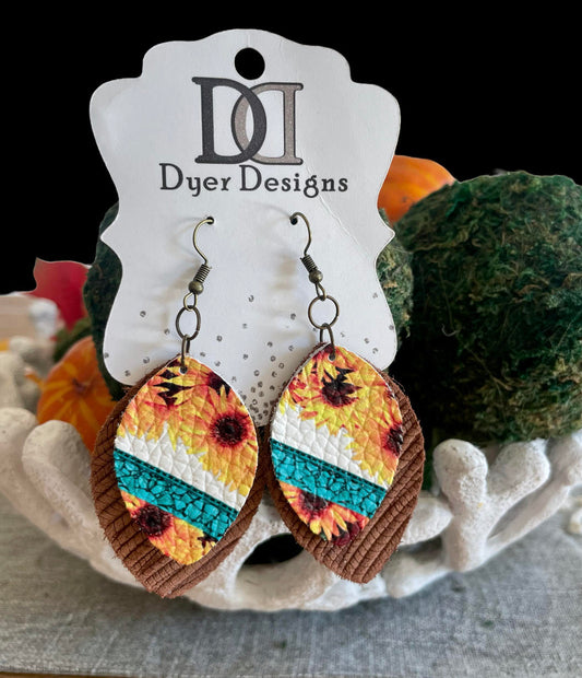 Layered Sunflower and Pecan Palm Petal Earrings
